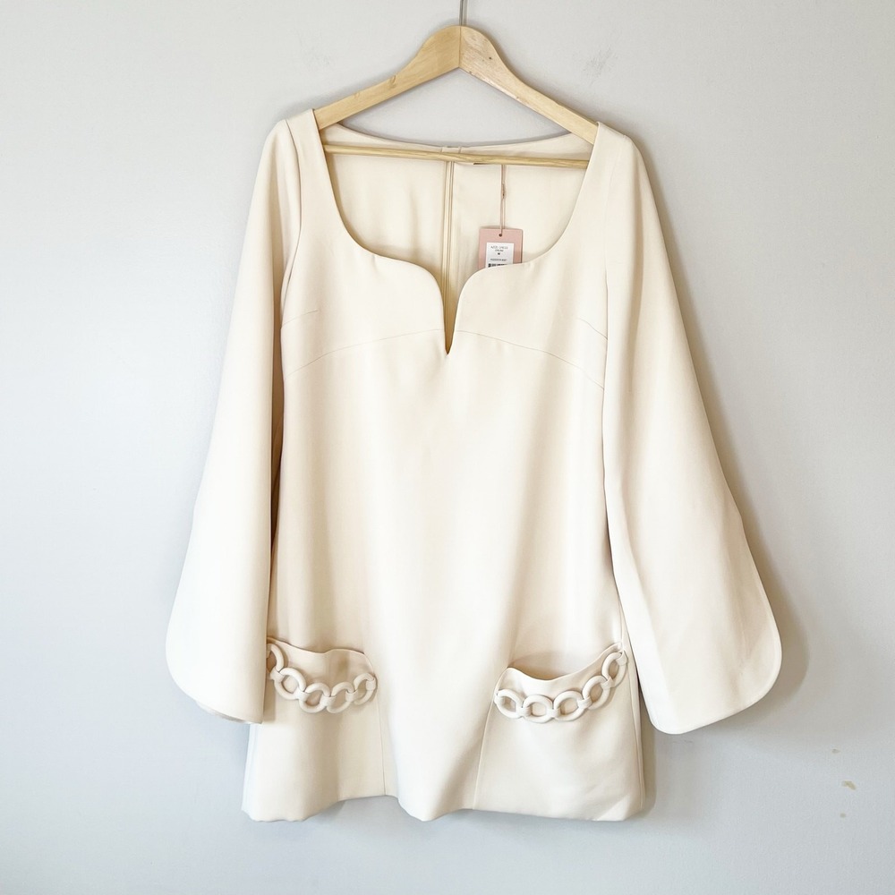 Alexis Azize Chain-Embellished Crepe Mini Dress Ivory Medium NWT - Picture 3 of 12